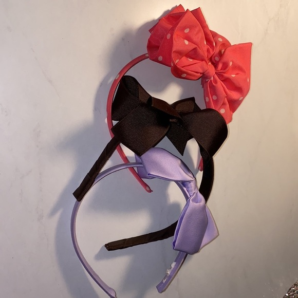 Other - Set of 3 bow headbands lavender purple dark brown coral pink polka dot​